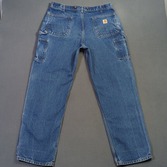 Carhartt Jeans Men's 38x34 Fits 36x33 Blue Double Knee Dungaree Fit B07 DNM - Picture 2 of 12